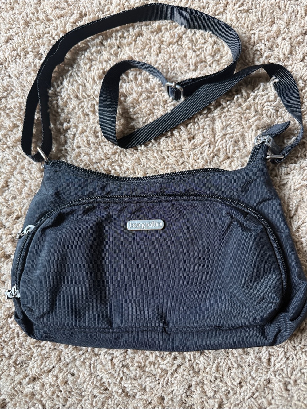 Baggallini Black Nylon Crossbody with Front Zip Pocket